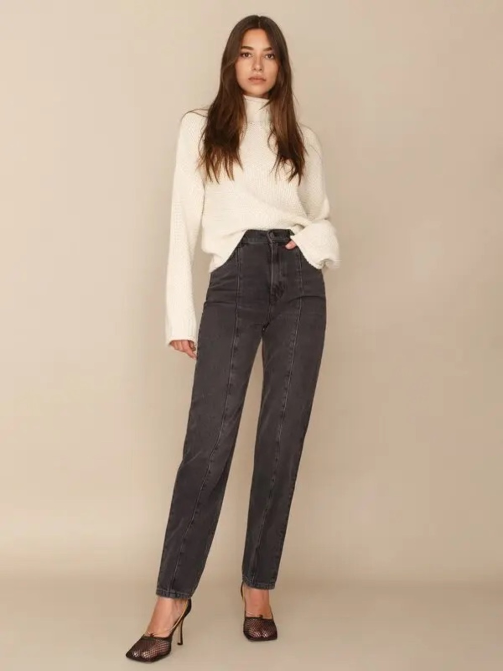 Kris Relaxed Jean Reformation High-Waist Black Washed Front Seam Jeans 26